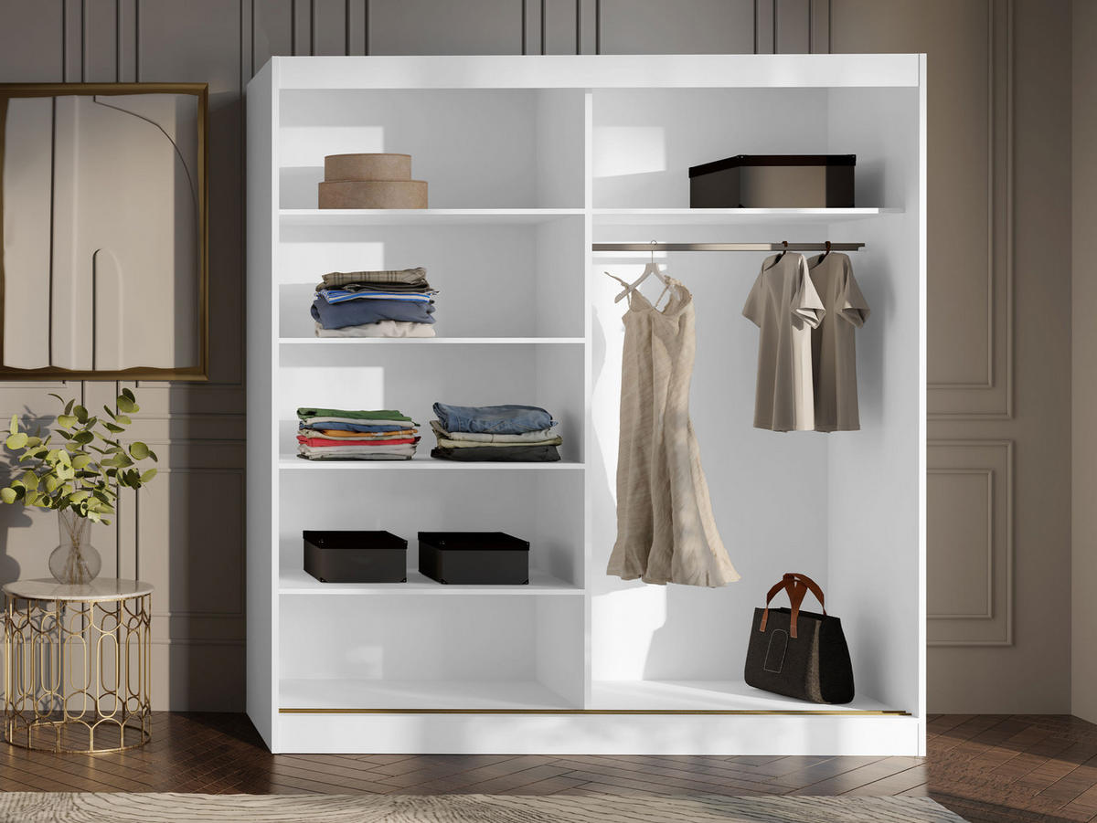SCHIEBETÜRENSCHRANK Modin 200 - Kaschmir/Goldfarben, Holzwerkstoff/Kunststoff (200/216/65cm) - MIRJAN24