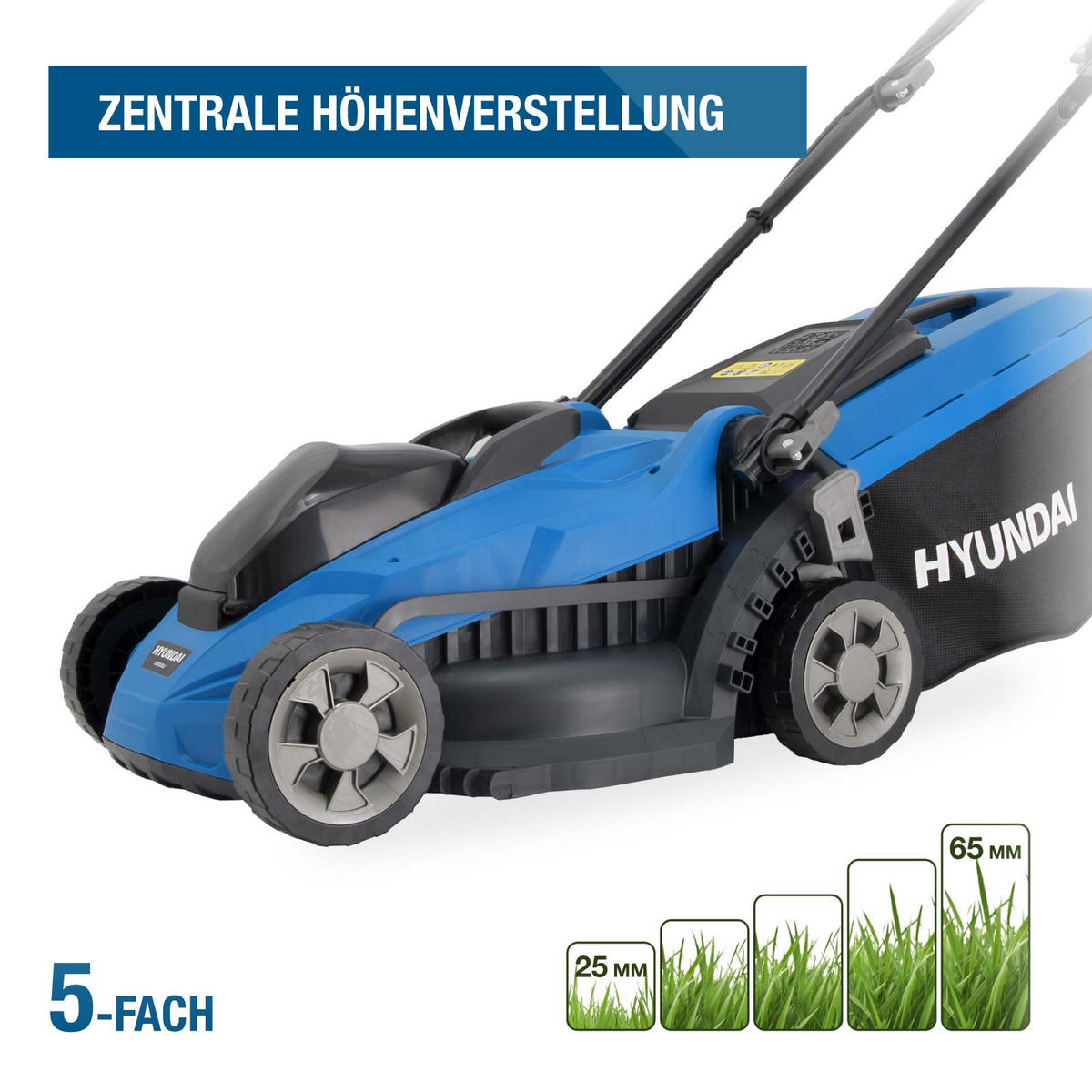 AKKU-RASENMÄHER 20V Brushless – 33 cm, 2 x 4.0 Ah Akku & Doppelladegerät – 35L Korb - Blau, Kunststoff (38.6/101/131.5cm) - HYUNDAI