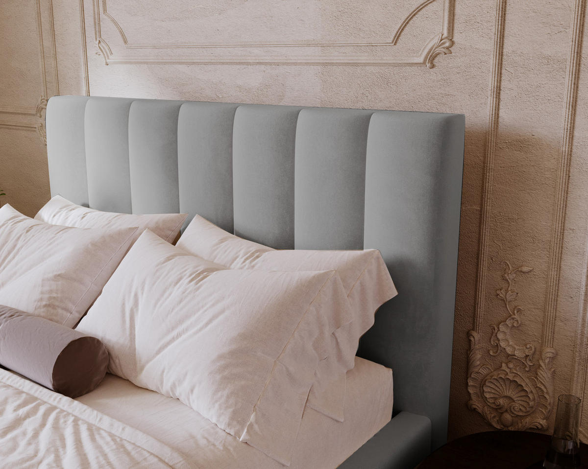 POLSTERBETT 140x200 cm Velor, Lattenrost, Bettkasten, Hellgrau - Grau, Holz/Textil (140/200cm) - Emporius