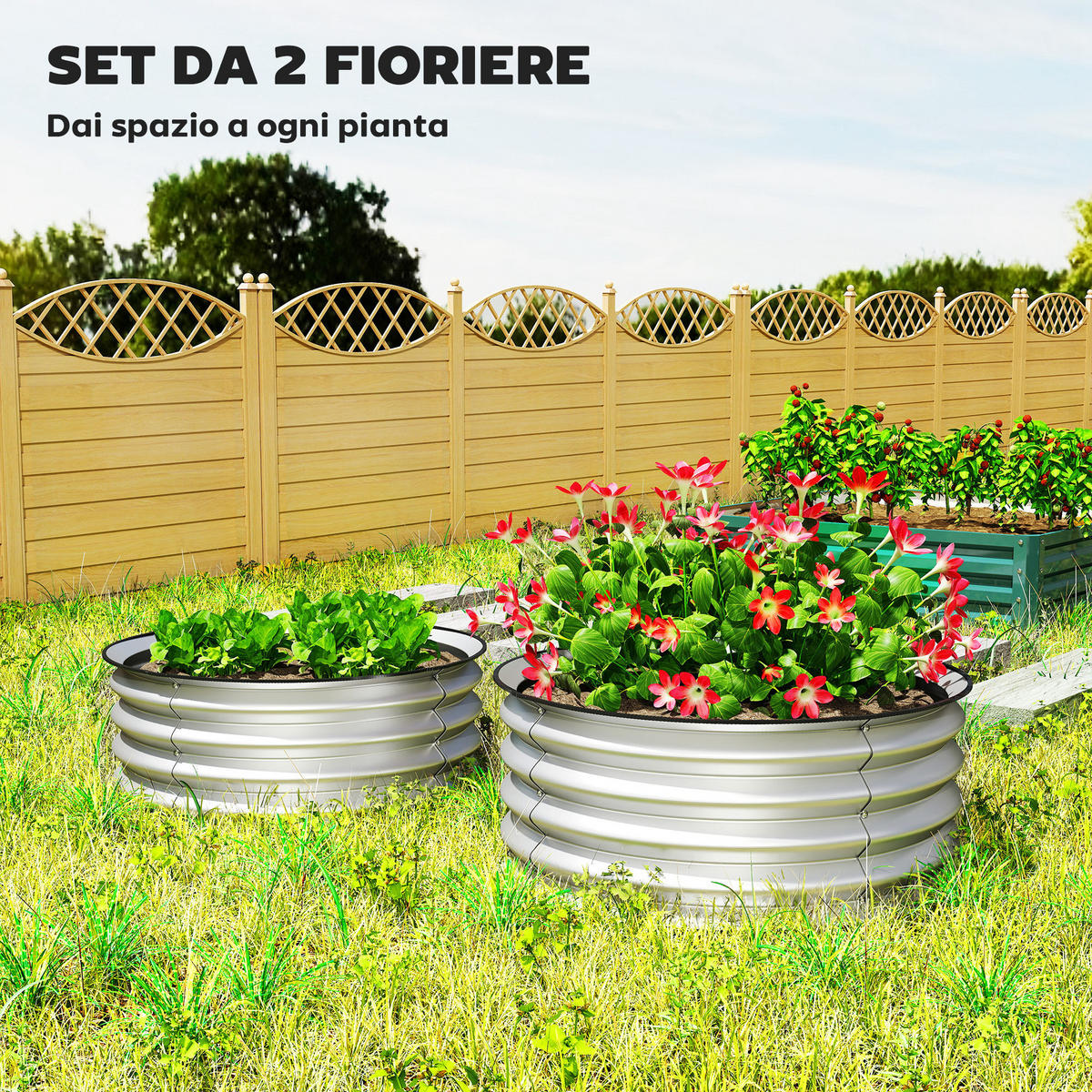 HOCHBEET, 2er-Set verzinkter Stahl, offener Boden, Ø60x30cm, für Gemüse, Silber - Multicolor, Holzwerkstoff (60/30/60cm) - FORIOUS