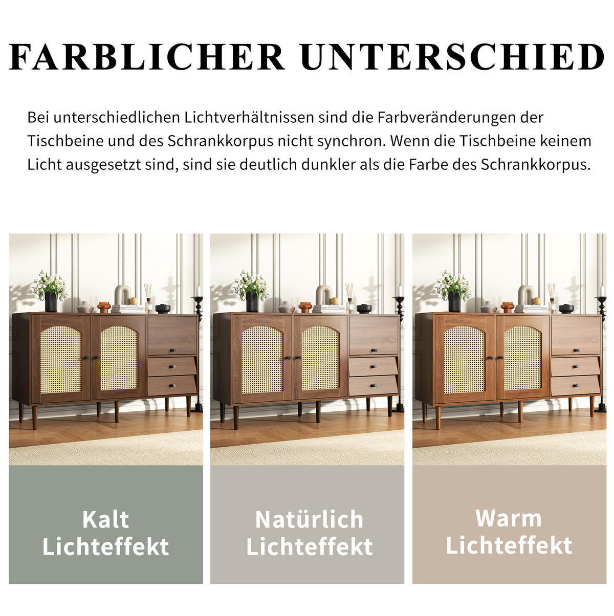 SIDEBOARD 130/40/75.5 cm Holzfarbe aus Spanplatte mit Rattantüren - Eichefarben, Holzwerkstoff (40/75.5/130cm) - OKMYHOME