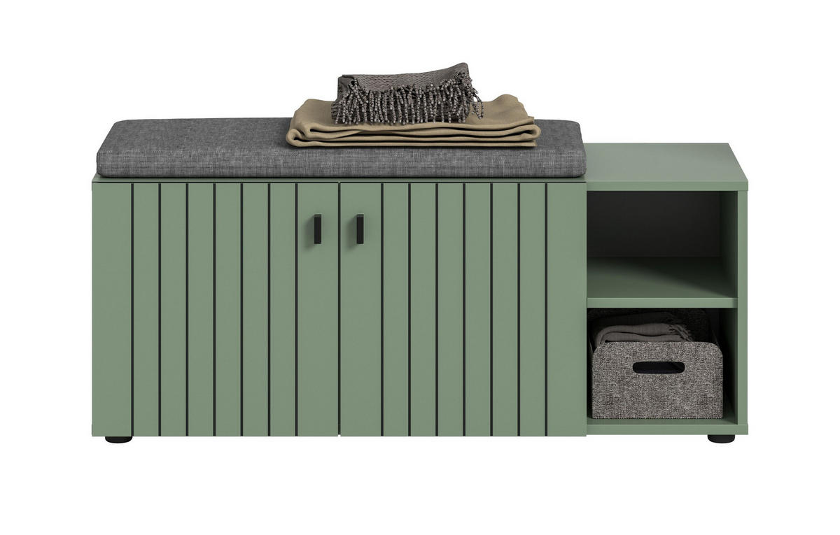 SITZBANK inkl. Sitzkissen STATION 2-tlg. (B/H/T: ca. 106/43/37 cm) in Smoke Green/Smoke Green - Grün, Holzwerkstoff (106/43/37cm)