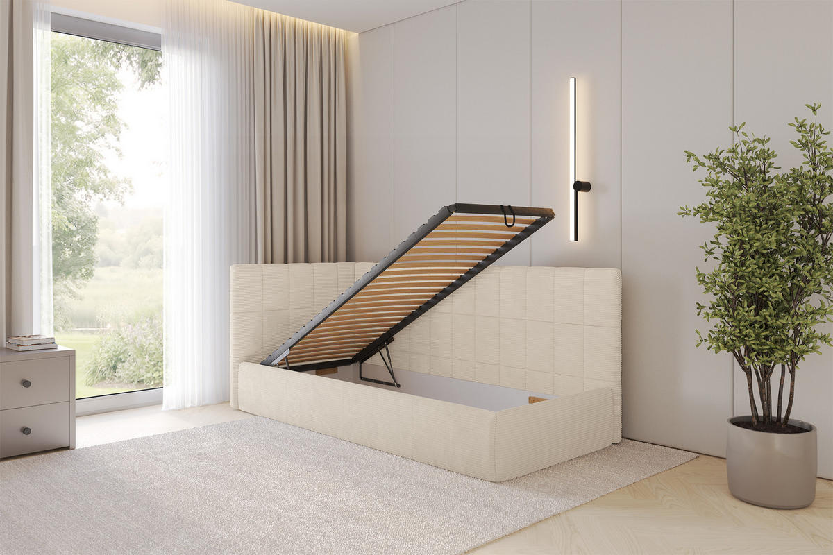 EINZELLBETT Jugendbett mit Bettkasten, Rechts - TULY 100x200 Beige - Kaschmir, Holzwerkstoff/Textil (100/200cm) - ALTDECOR