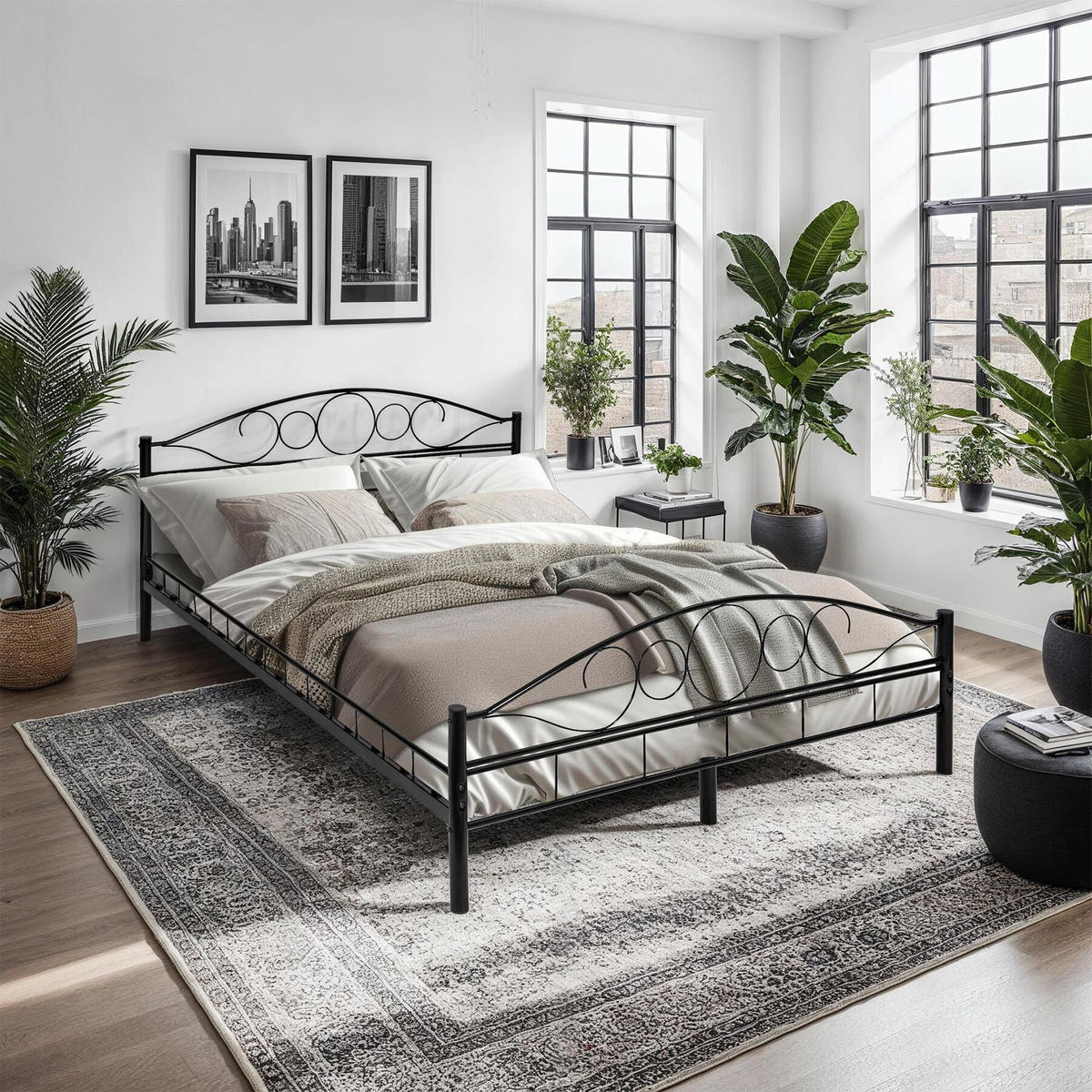 METALLBETT Sonno,140 x 200 cm,schwarz/schwarz - Schwarz, Metall - tectake