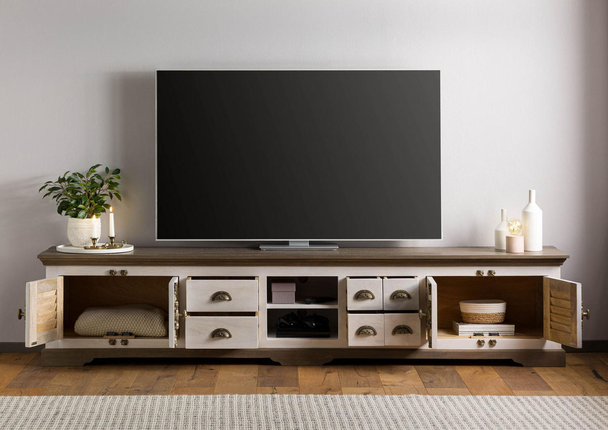 TV-BOARD Mango 260x45x55 weiß lackiert TOULOUSE #118 - Weiß, Holzwerkstoff (260/55/45cm) - Massivmoebel24