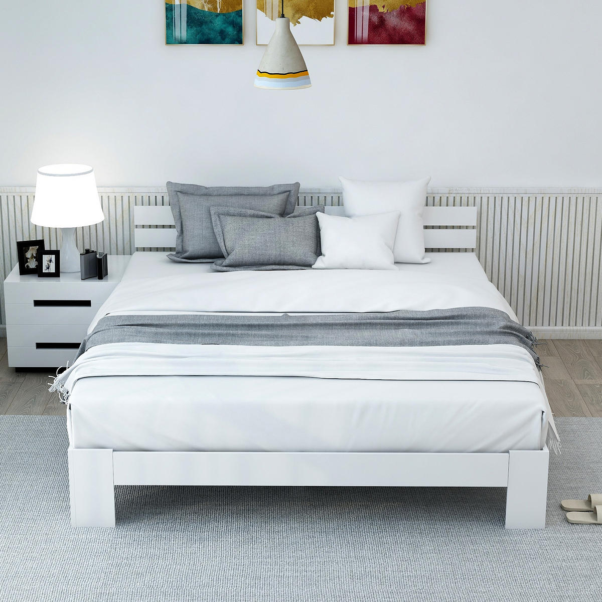 HOLZBETT 140/200 cm aus massiver Fichte mit Lattenrost und Stauraum - Weiß, Holz (140/200cm) - OKWISH