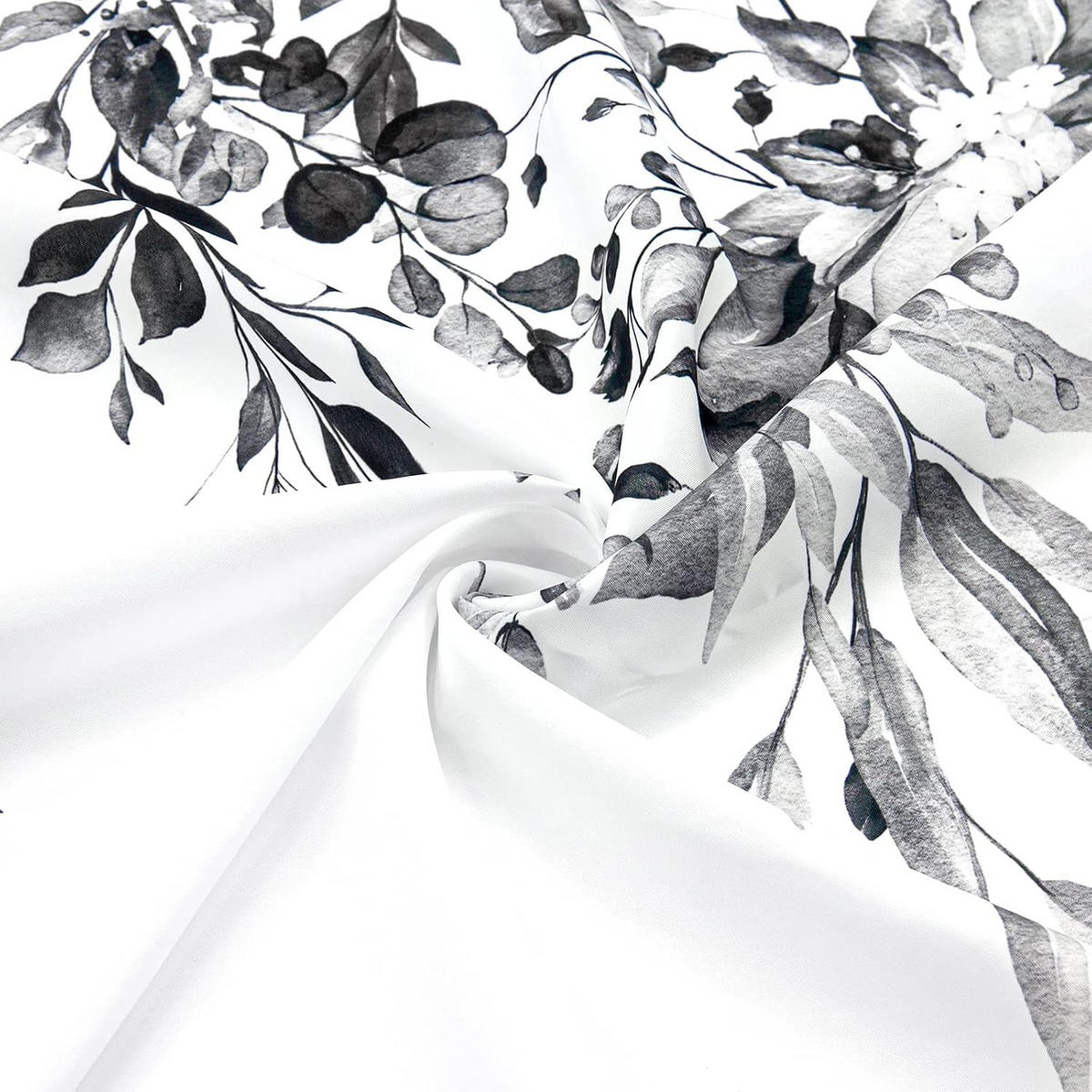 DUSCHVORHANG Schwarz Weiß Eukalyptus Aquarell Blätter Muster 180 x 180 cm mit Haken - Schwarz, Textil (180/180cm) - MCBOSON
