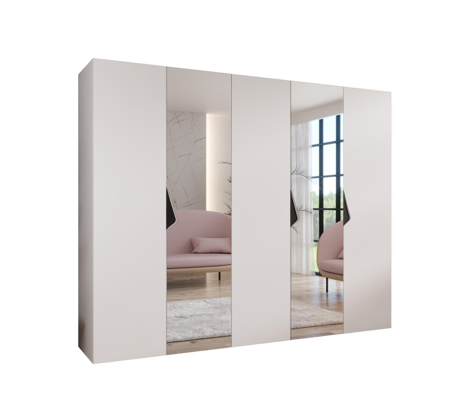 DREHTÜRENSCHRANK 202/250/52 5-türig - Schwarz/Weiß, Holz/Metall (250/202/52cm) - Abiks Möbel