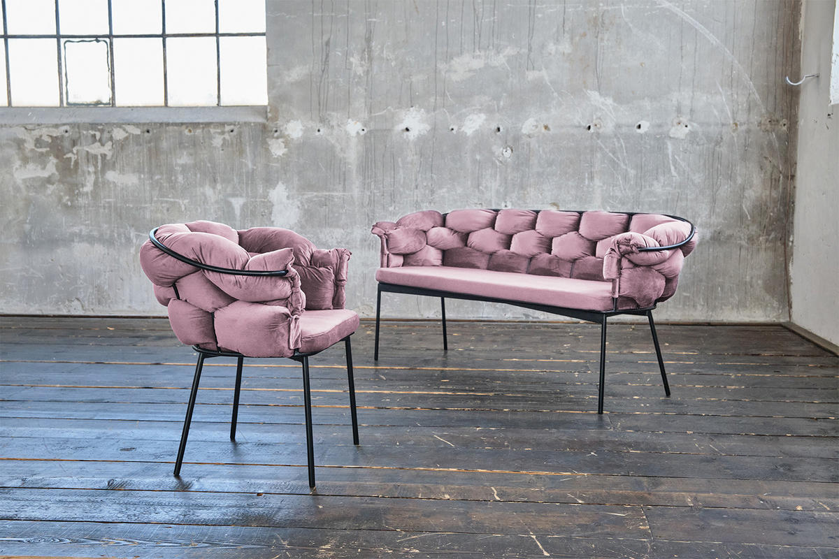 SITZBANK MONTY Pink Velvet - Pink, Textil (240/78/62cm) - KAWOLA