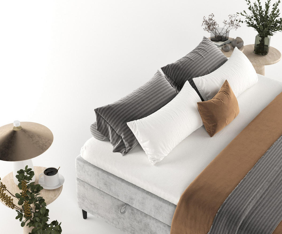 BOXBETT Theo 180/200 cm Hellgrau im Lotta Stoff - Hellgrau/Schwarz, Holz/Holzwerkstoff (180/200cm) - AltaBeds
