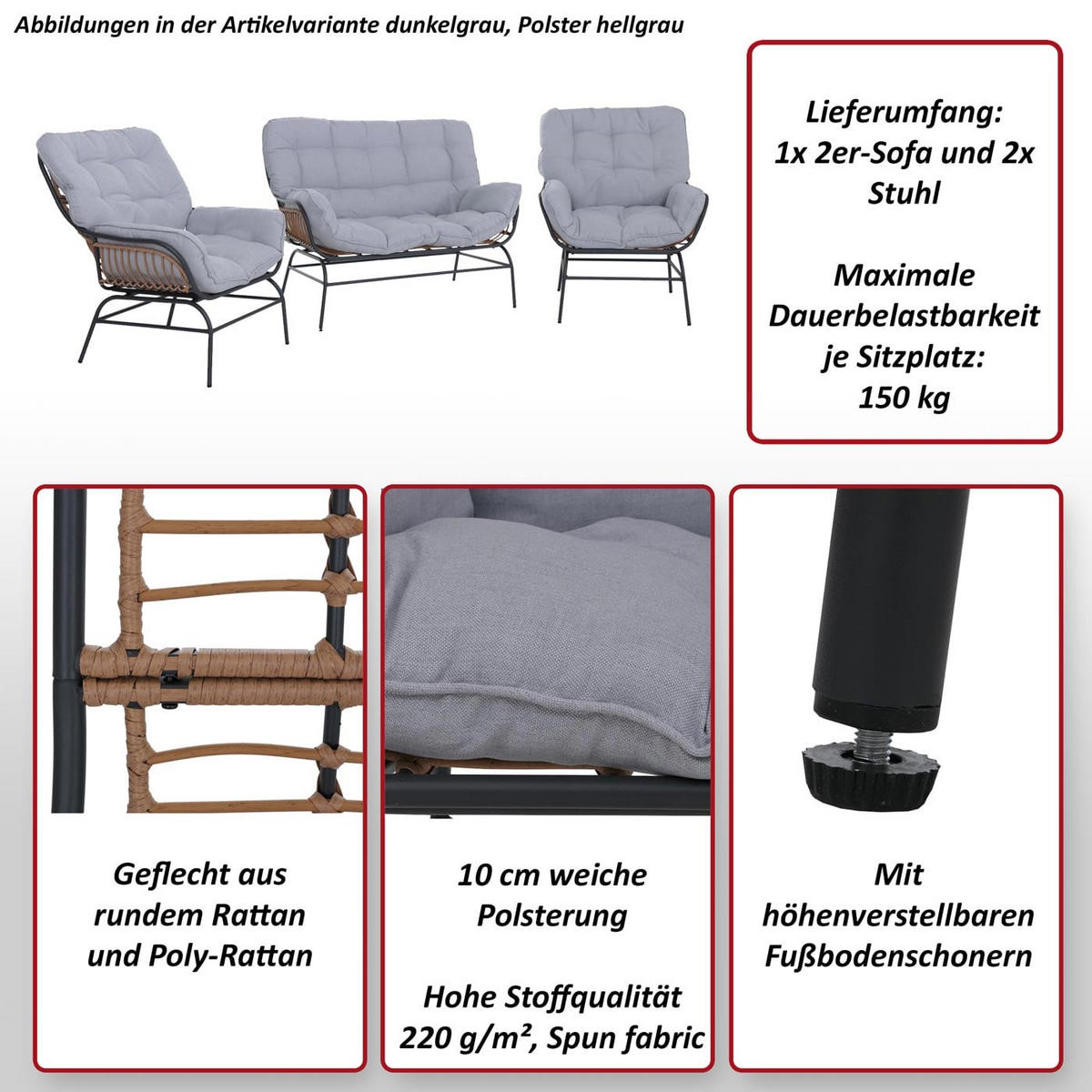 LOUNGE SET světle šedá, béžová - světle šedá/béžová, kov - MCW