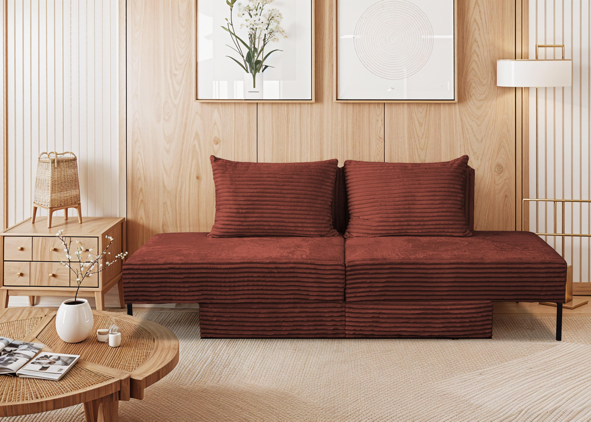 SOFA Mit Schlaffunktion MOOKA 4in1-Multifunktions-System Stoff Velo Kupfer - Kupferfarben, Holz/Textil (240/87/103cm) - Kaiser Möbel