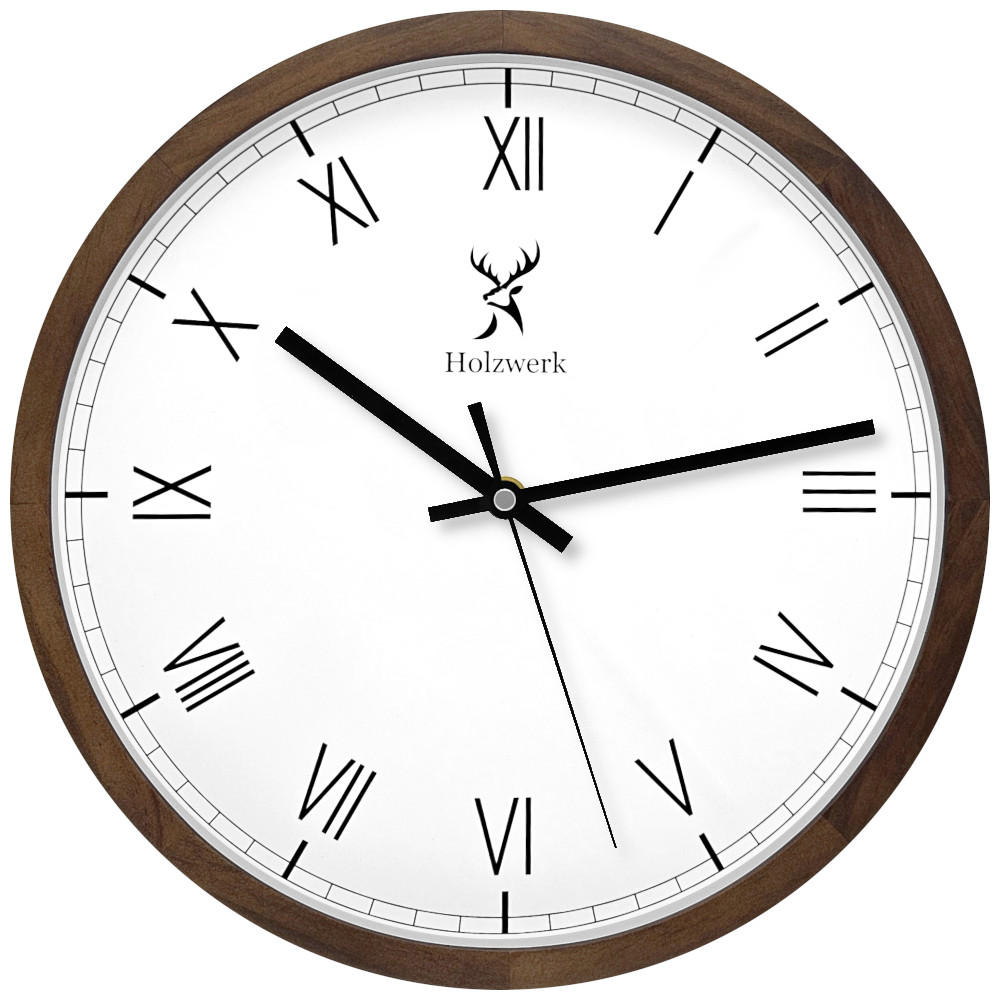 WANDUHR Holz Designer EISENBERG Loft Wand Uhr, braun, weiß - Schwarz/Braun, Glas/Holz (30/30/4.2cm) - Holzwerk