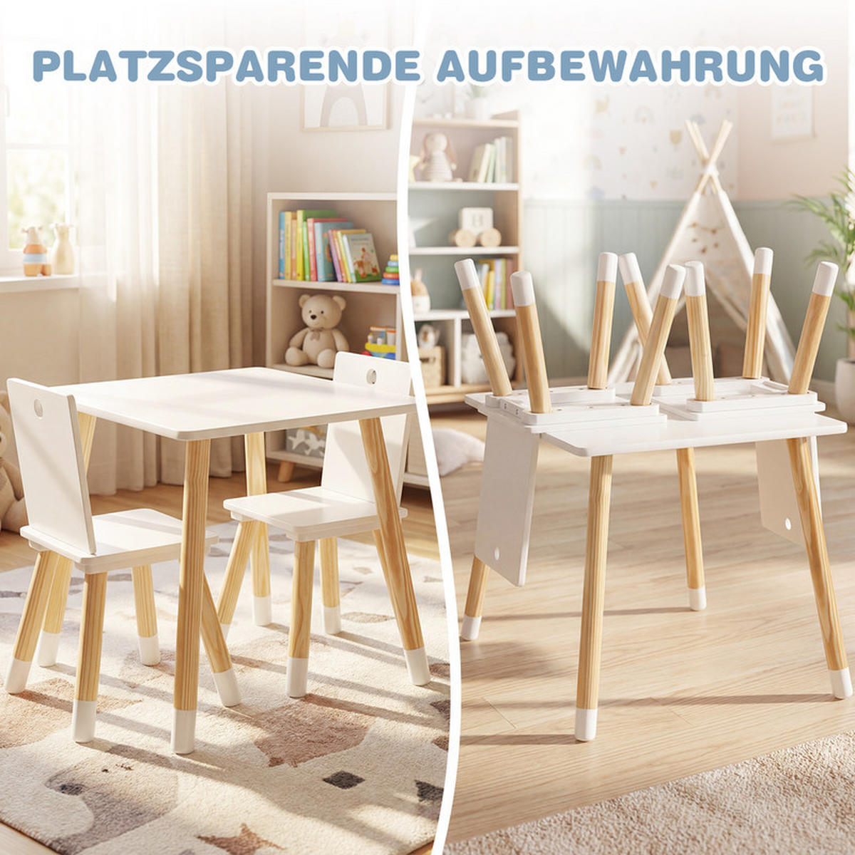 KINDERSITZGRUPPE Holz weiß(3-tlg) - Weiß, Holzwerkstoff (63/49/52.5cm) - COSTWAY