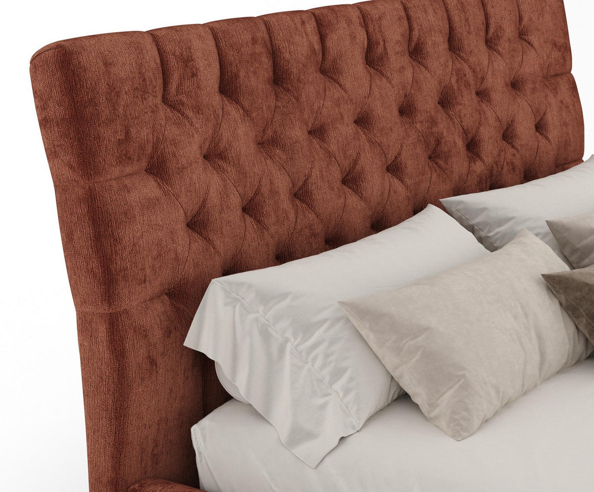 POLSTERBETT Vezzola Kupferfarbe 120/200 cm im Chenille-Stoff - Naturfarben/Kupferfarben, Holz/Holzwerkstoff (120/200cm) - Maison de Reve