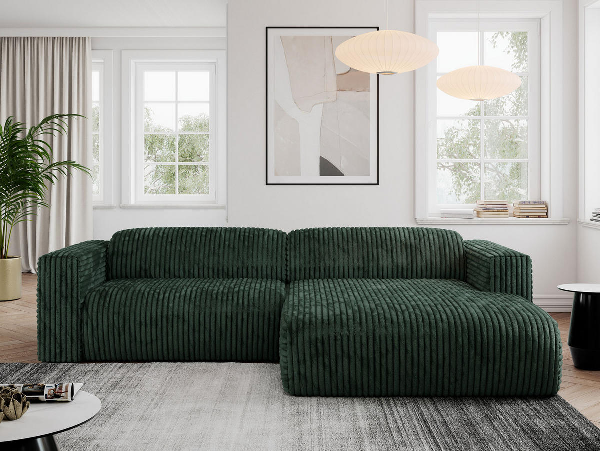 ECKSOFA PASADENA Grün Cord - Rechts Seite - Schwarz/Grün, Kunststoff/Textil (180/288cm) - MKS