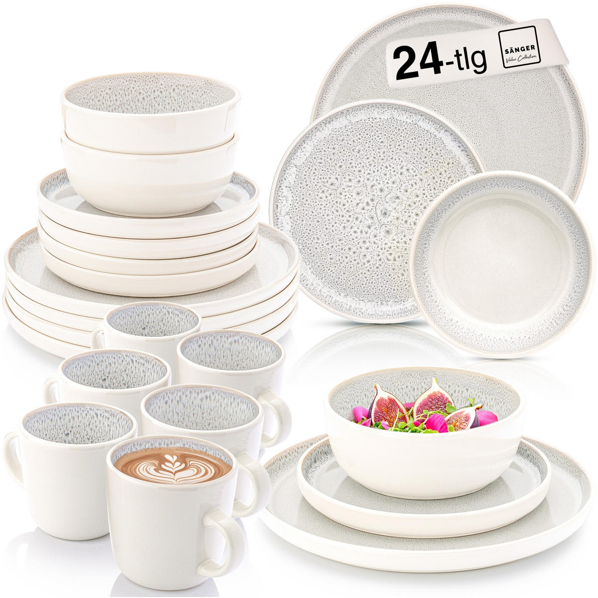 KOMBISERVICE KRETA - 24 teilig aus Steingut - Creme, Stein (50/30/80cm) - Sänger