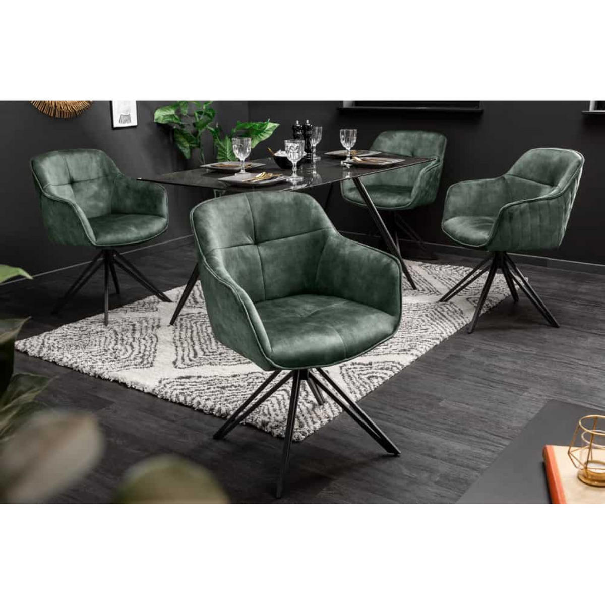 ARMLEHNSTUHL EUPHORIA Samt Dunkelgrün, Schwarz - Dunkelgrün/Schwarz, Textil/Metall (58/82/60cm) - riess-ambiente