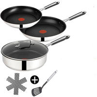 PFANNENSET – Jamie Oliver J90935 – Edelstahl Pfannenset 6-teilig, Bratpfannen und Schmorpfanne - Silberfarben, Keramik/Metall - Tefal