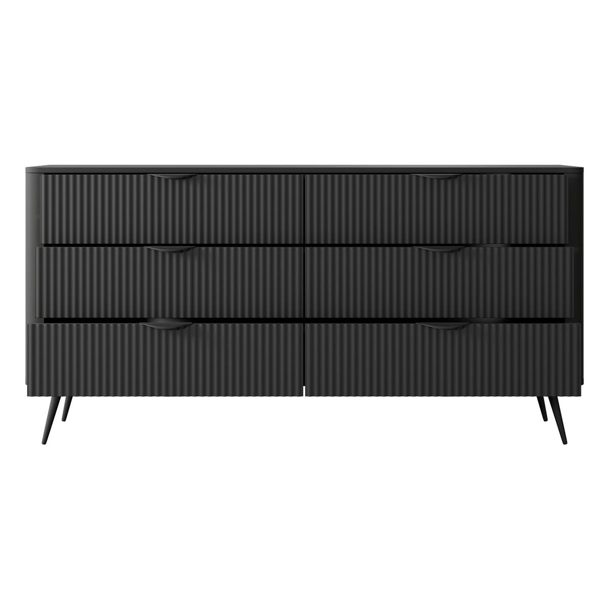 SIDEBOARD LANTANA 163/18/38 cm mit 6 Schubladen Schwarz - Schwarz, Holzwerkstoff (163/81/38cm) - MASSENO