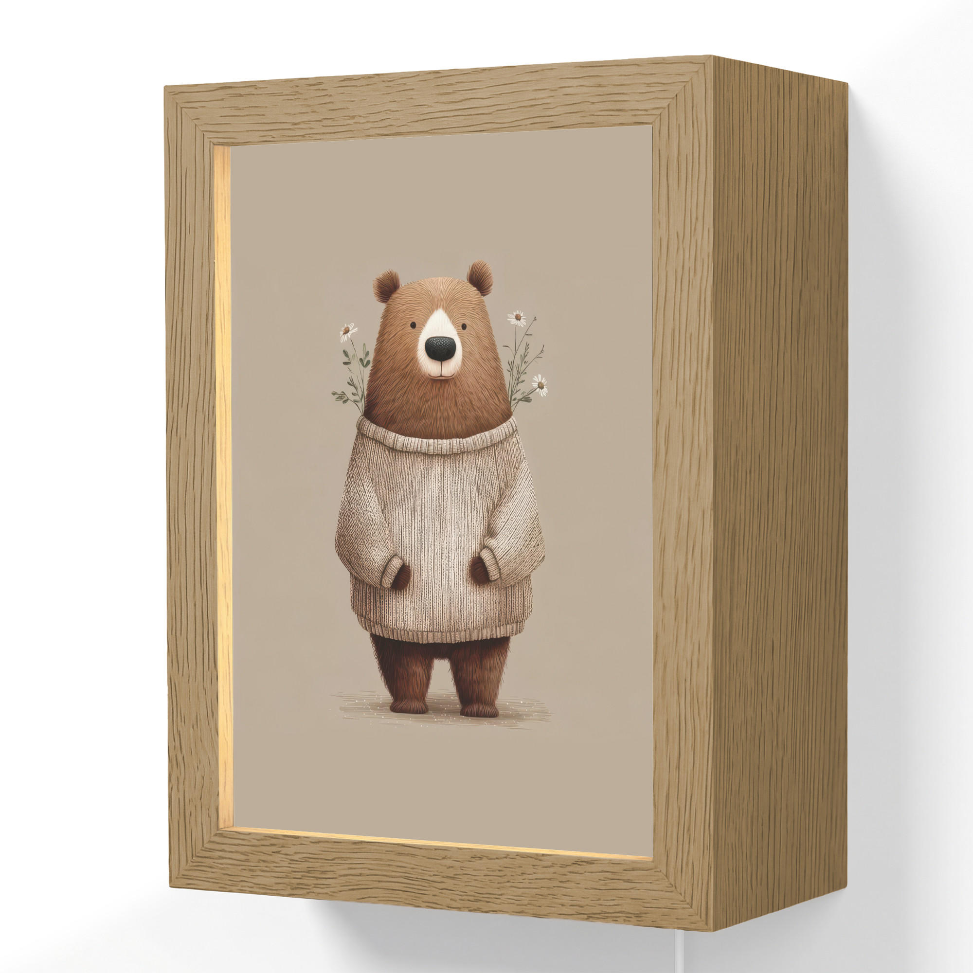 OnlyWow NÁSTĚNNÁ LAMPA Medvěd - Bílé květy - Cosy 15x20 cm