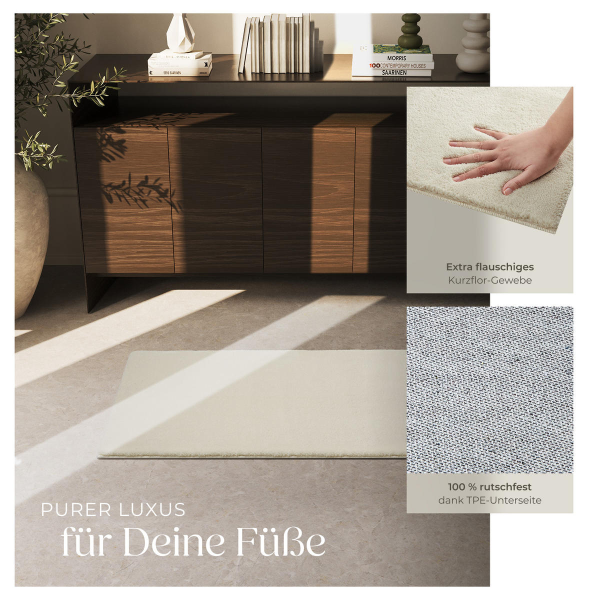 KURZFLORTEPPICH Soft Zone,rutschfeste Unterseite,beige - Beige, Kunststoff (110/60cm) - tectake