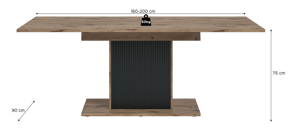 ESSTISCH Onyx (B/H/T: ca. 160/75/90 cm) in Nox Oak Nachbildung/schwarz - Eichefarben, Holzwerkstoff (90/160/75cm)