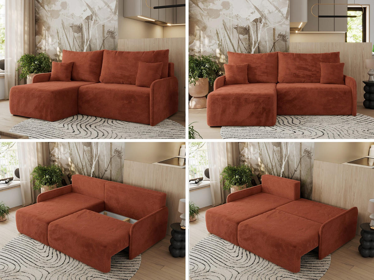 ECKSCHLAFSOFA ARPA L Orange Plüsch - links - Schwarz/Orange, Kunststoff/Textil (198/150cm) - MKS