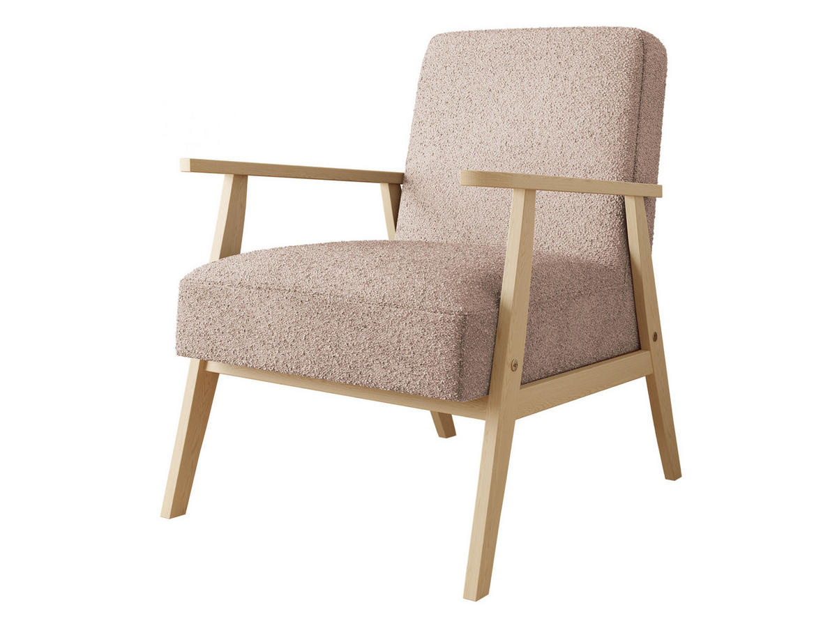 SESSEL Retro Boucle - Beige/Naturfarben, Holz/Textil (59/76/67cm) - MIRJAN24