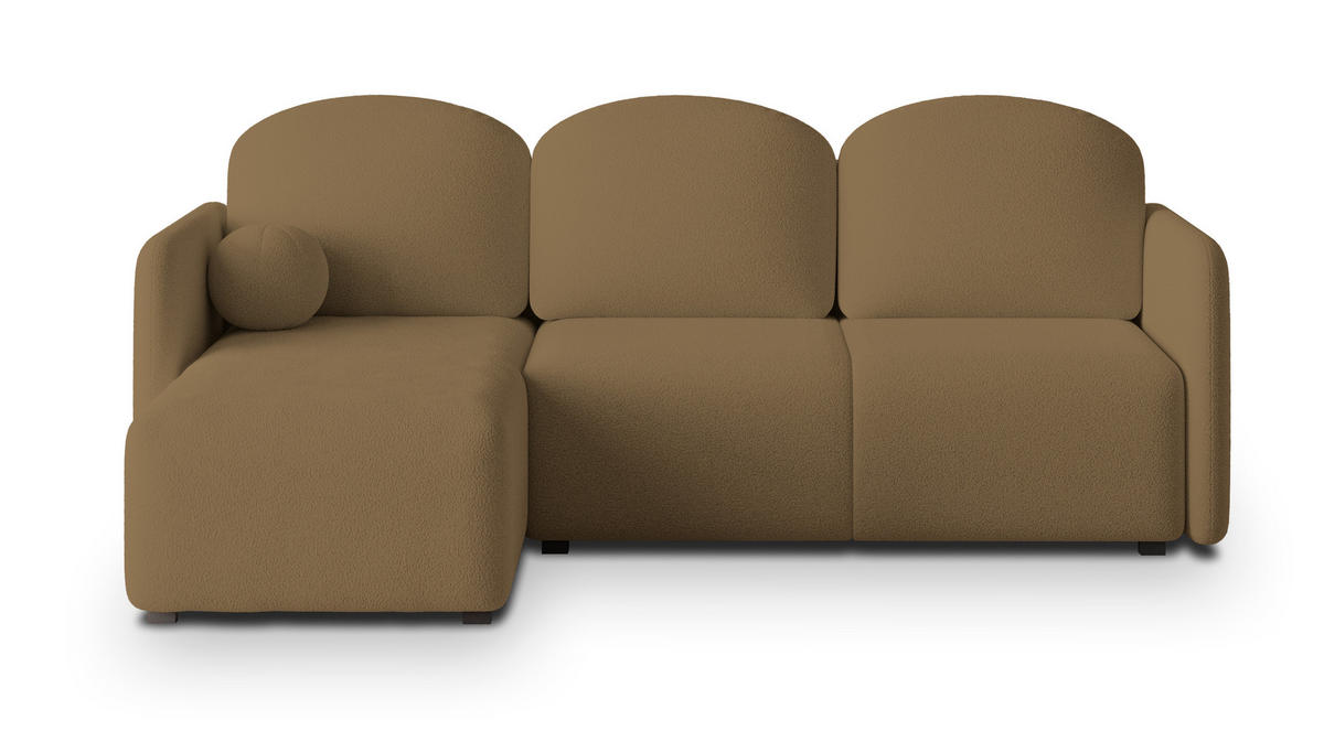 ECKSOFA SUVINO Orange Boucle-Stoff mit Schlaffunktion - Orange, Holz (230/143cm) - MASSENO