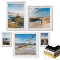 WANDBILDER 5er-Set - 50x50 cm & 20x30 cm & 40x60 cm Weißer Rahmen - Palmen am Meer, blaues Wasser - Weiß, Kunststoff (40/60cm) - ArtPrintCave