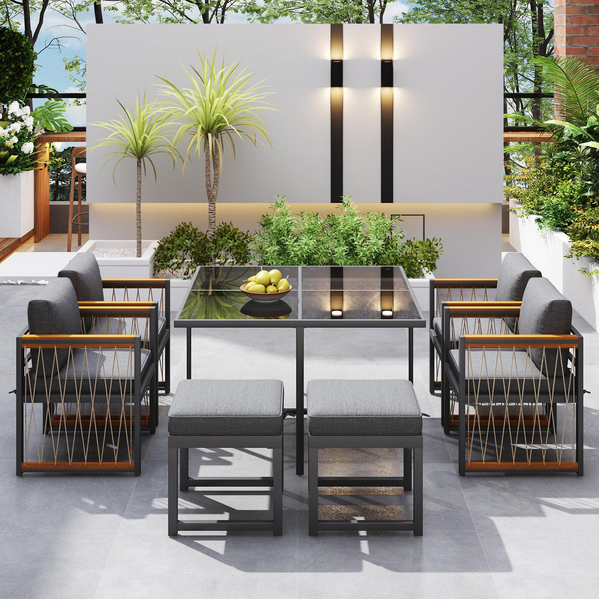 GARTENMÖBEL-SETS mit Sitzkissen 7-teilig - Grau, Glas/Metall - Urban Meuble