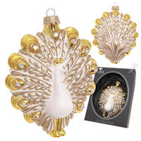CHRISTBAUMSCHMUCK Pfau mit Strasssteinen Weiß 13cm (Glas / 1 Stk.) - Weiß, Glas (9/13/5cm) - Krebs Glas Lauscha