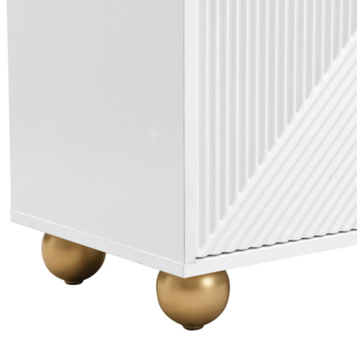 SIDEBOARD mit gravierten Türen und Golddekorelementen weiß 120×35×71,5 cm aus MDF - Weiß, Holzwerkstoff (120/71.5/35cm) - Luhomfu