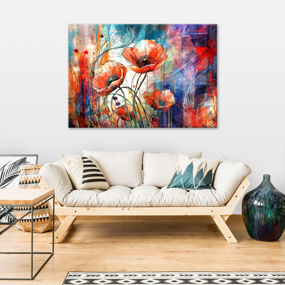 LEINWANDBILD Abstrakte Mohnblumen 60x40cm - Lila, Textil (60/40cm) - Feeby