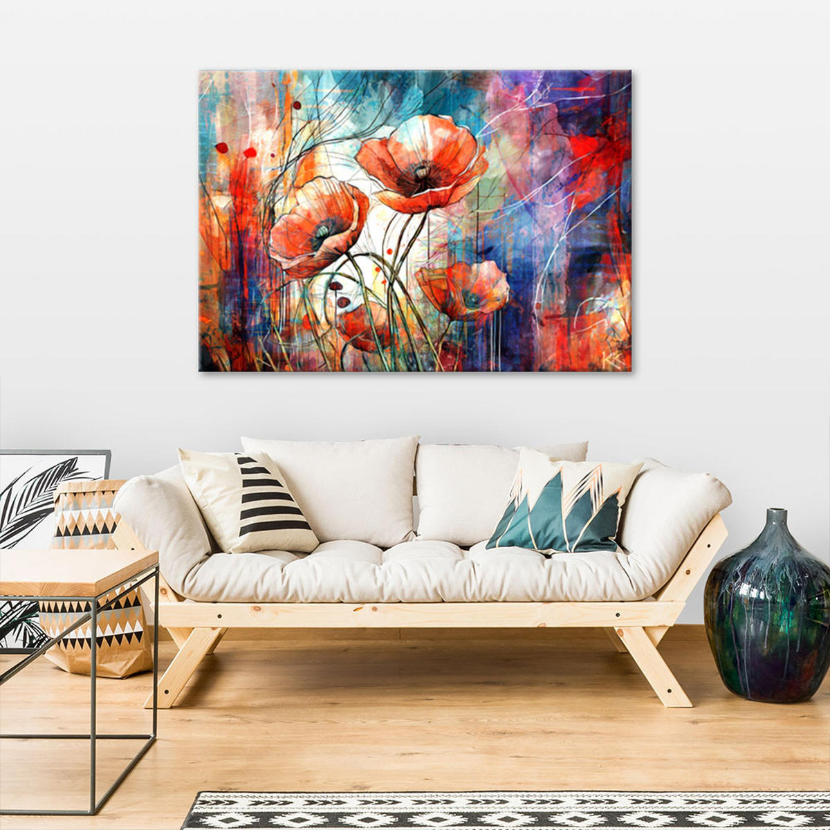 LEINWANDBILD Abstrakte Mohnblumen 60x40cm - Lila, Textil (60/40cm) - Feeby