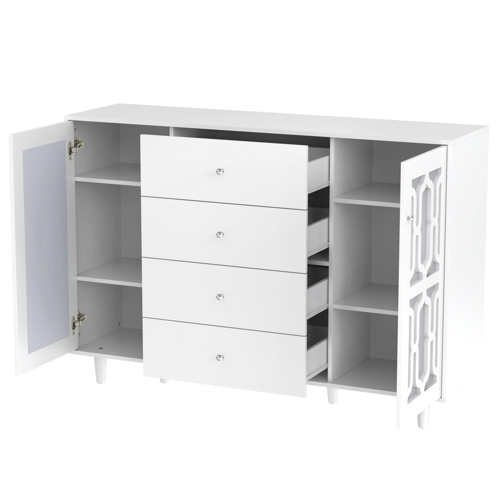 ANRICHTE 147,5/40/102 cm in Weiß mit Spiegeloberfläche und 4 Schubladen - Weiß, Holzwerkstoff (147.5/102/40cm) - Flora Grace