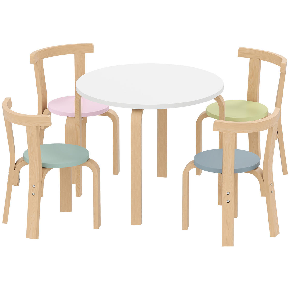 KINDERTISCH Holz mit 4 Stühlen 5-teilig Kinder Tisch Stuhl Set für 3-8 Jahre - Multicolor, Holz (60/50/60cm) - AIYAPLAY