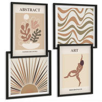 BILDER SET 4er Set - 50x50 cm & 40x60 cm Schwarzer Rahmen - Matisse Boho abstrakte Muster - Schwarz, Kunststoff (50/50cm) - TULUP