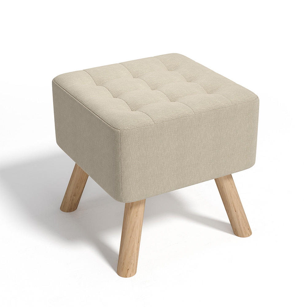 POLSTERHOCKER 39.5/39.5/40 cm Quadratisch Eichenholzbeine Leinen Beige - Beige/Naturfarben, Eichenholz/Holz (39.5/40/39.5cm) - Livingandhome