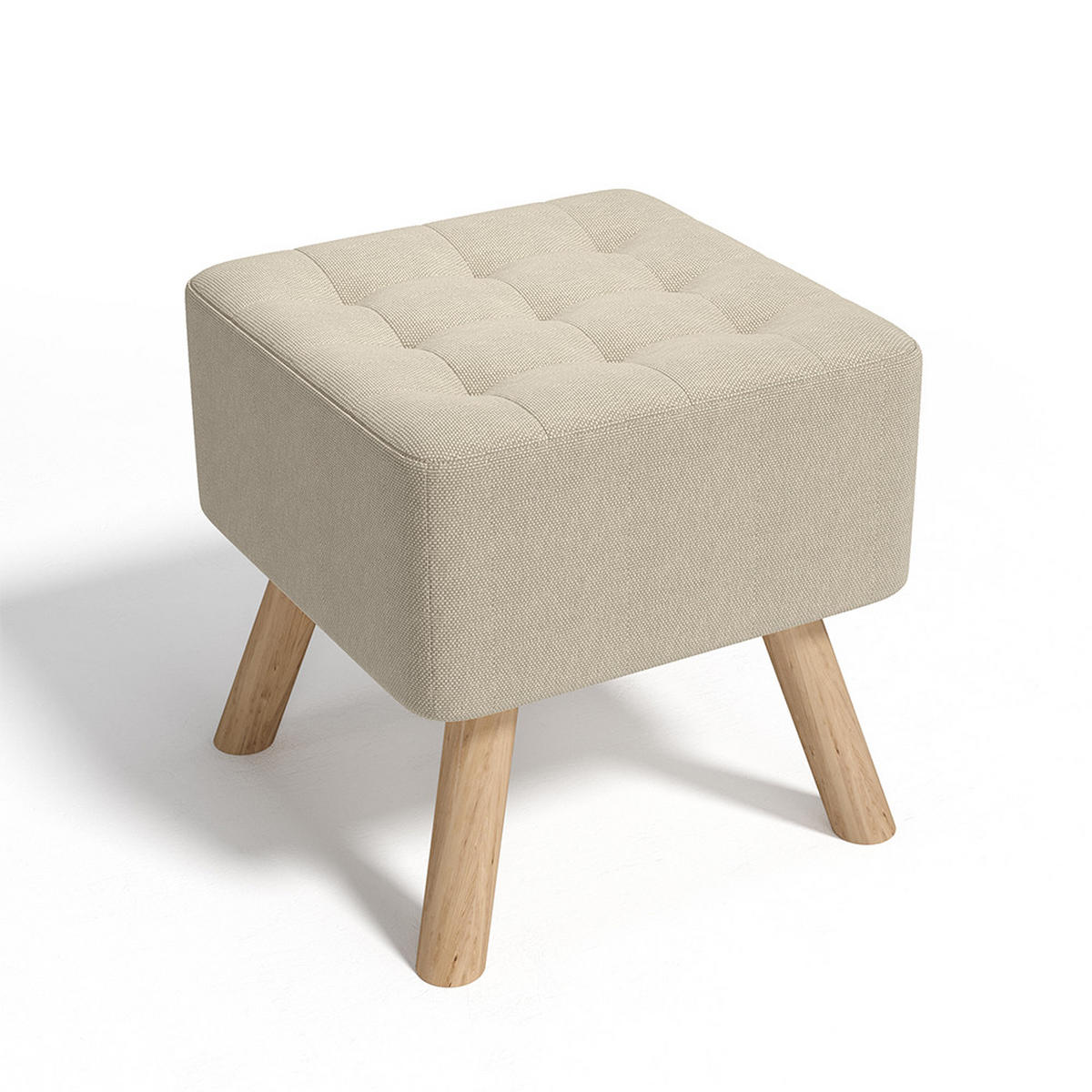 POLSTERHOCKER 39.5/39.5/40 cm Quadratisch Eichenholzbeine Leinen Beige - Beige/Naturfarben, Eichenholz/Holz (39.5/40/39.5cm) - Livingandhome