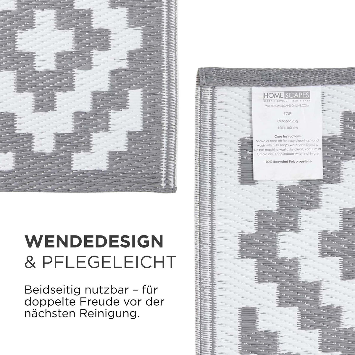 OUTDOORTEPPICH-LÄUFER Zoe, geometrisch gemustert 75/200 cm - Hellgrau, Kunststoff (75/200cm) - Homescapes