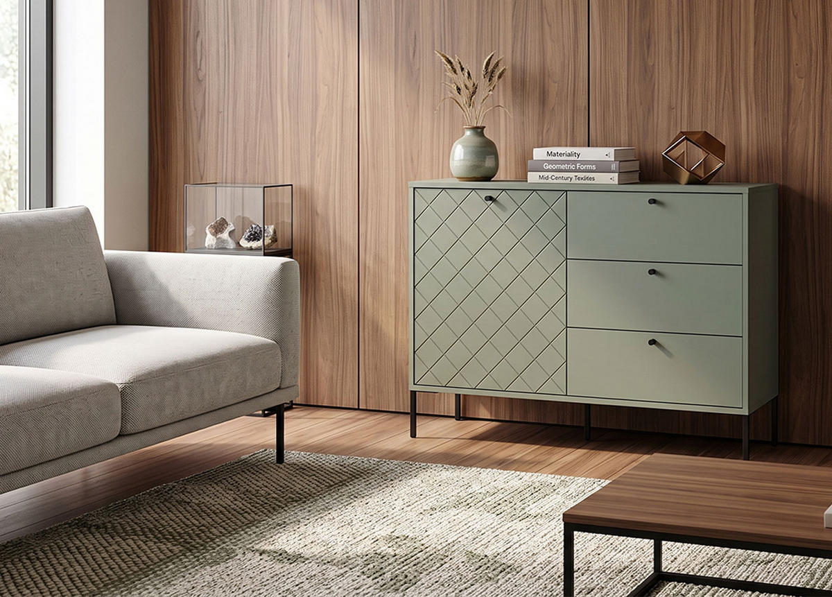 SIDEBOARD Vitoria grün / schwarz 105 / 38 / 79cm - Schwarz/Grün, Holz/Holzwerkstoff (105/79/38cm) - Feldmann-Wohnen