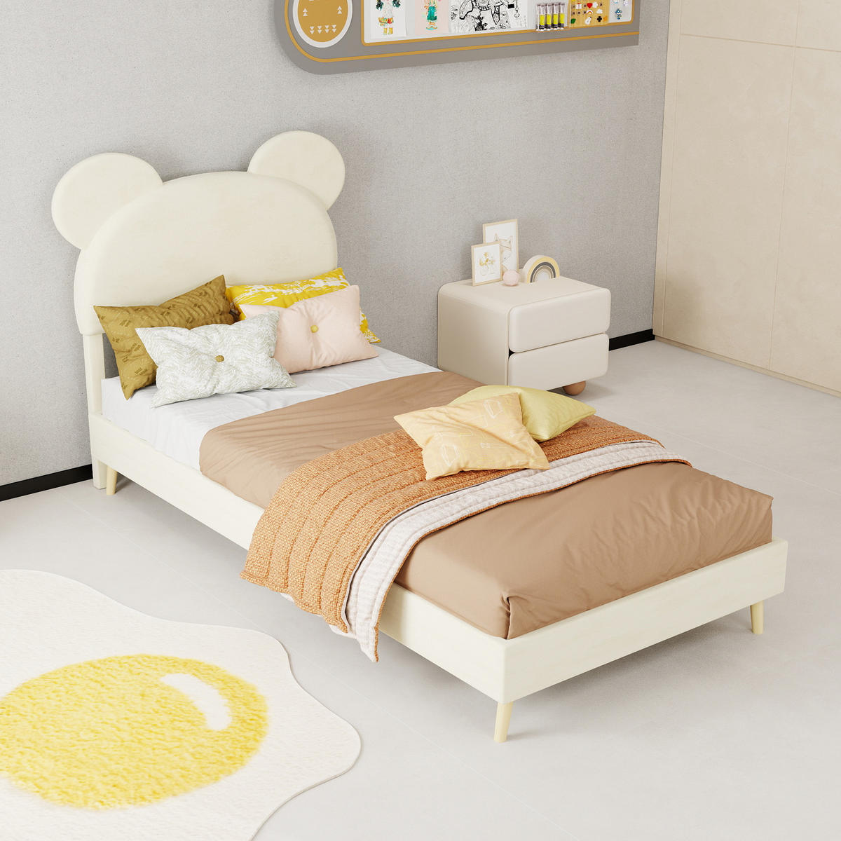 KINDERBETT mit Bettkasten 90x200 cm Stoff Beige - Beige, Holz (90/200cm) - Meubliv