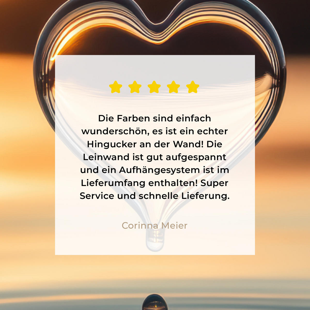 LEINWANDBILD - Herz - Wasser - Sonnenuntergang - Natur - Zen - 40x30 - Wanddeko - Bernsteinfarben, Textil (40/30cm) - MuchoWow