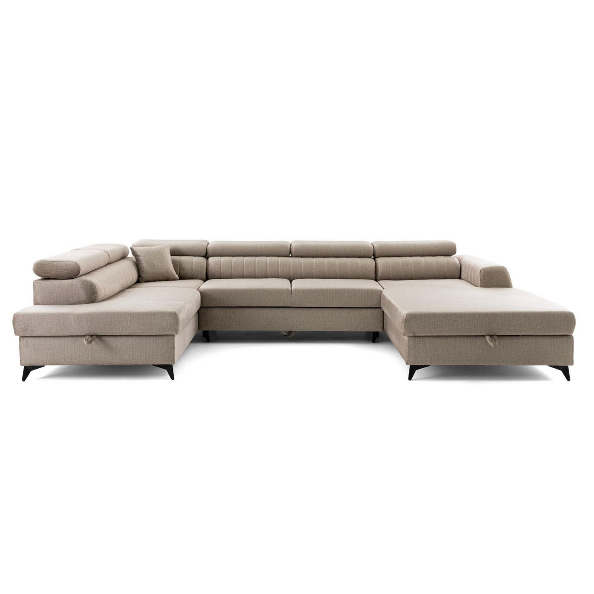 ECKSOFA U-Form PIERO U Links mit Schlaffunktion 125x260 Velours Beige - Beige/Schwarz, Holz/Textil (350/90/203cm) - Muffo