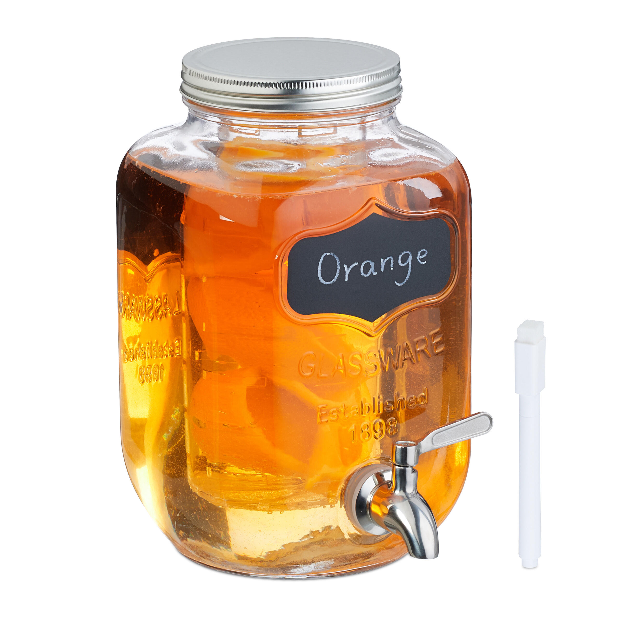 GETRÄNKESPENDER - Transparent, Glas/Metall (4L) - Relaxdays