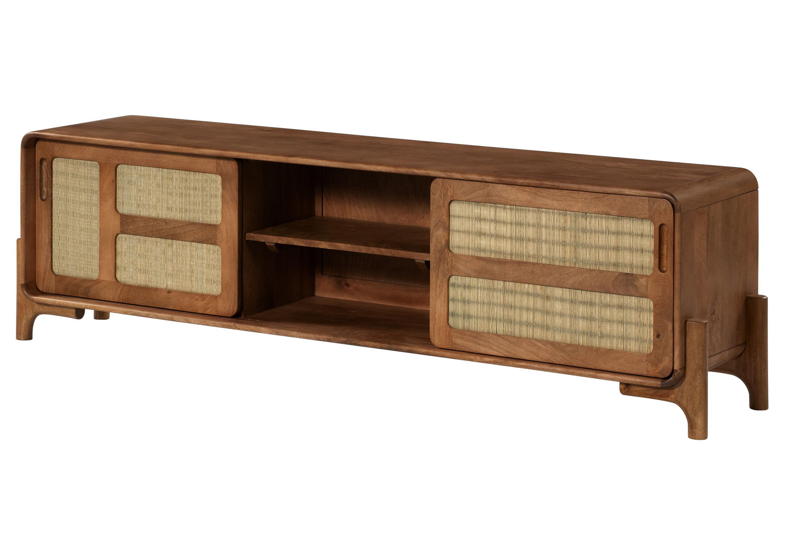 TV-BOARD Mango/Seegras 180x40x50 hellbraun lackiert MIZUMI #106 - Braun, Holz (180/50/40cm) - Massivmoebel24