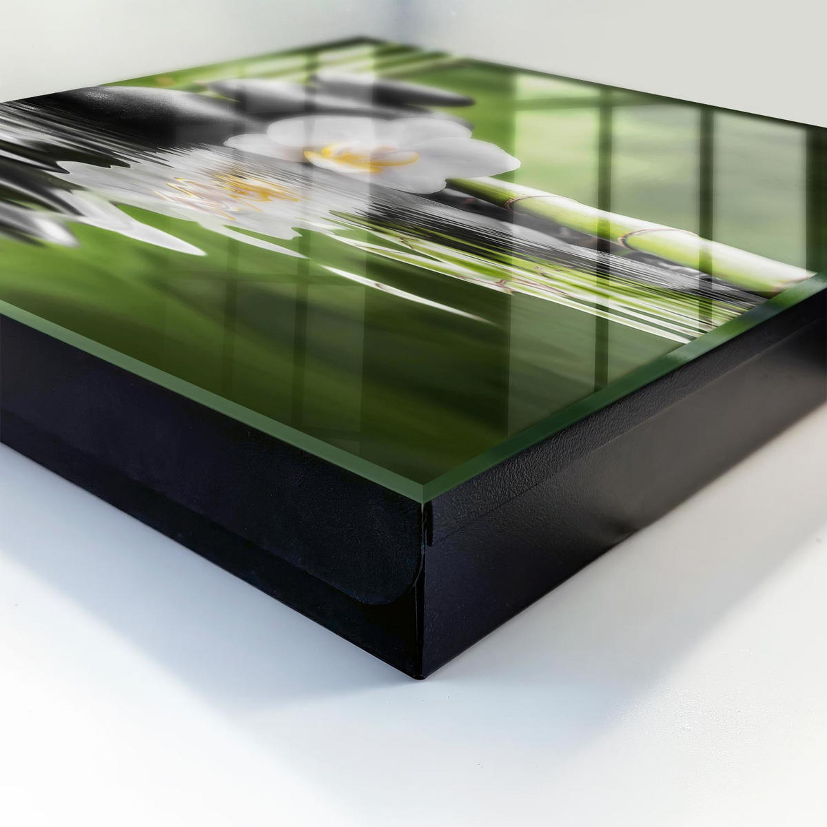 SCHLÜSSELBOX Schwarz 30x30 cm- Türöffnung nach rechts - Zen-Orchidee - Grün, Metall (30/30/5cm) - TULUP