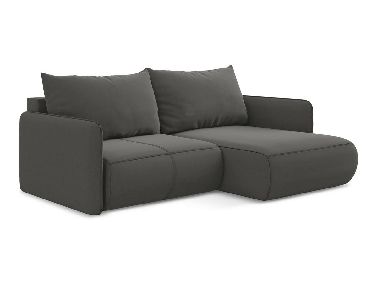 ECKSOFA mit Schlaffunktion Samt Stoff Grau - Dunkelgrau/Schwarz, Kunststoff/Textil (207/148cm) - Makamii